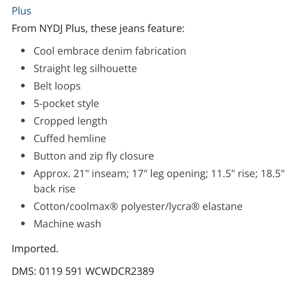 NWT NYDJ Marilyn Cool Embrace® Denim Straight Leg Cuffed Cropped Jeans 14W - Picture 4 of 4